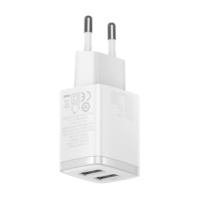 Сетевое зарядное устройство Baseus Compact 10.5W 2xUSB-A White (CCXJ010202)