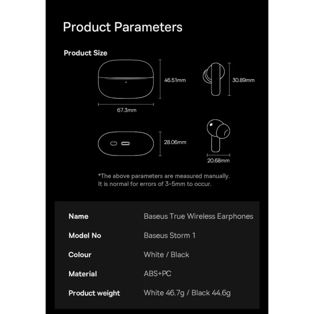 Бездротові навушники Baseus Storm 1 Wireless Bluetooth 5.2 TWS Headphones with ANC White (NGTW140202)