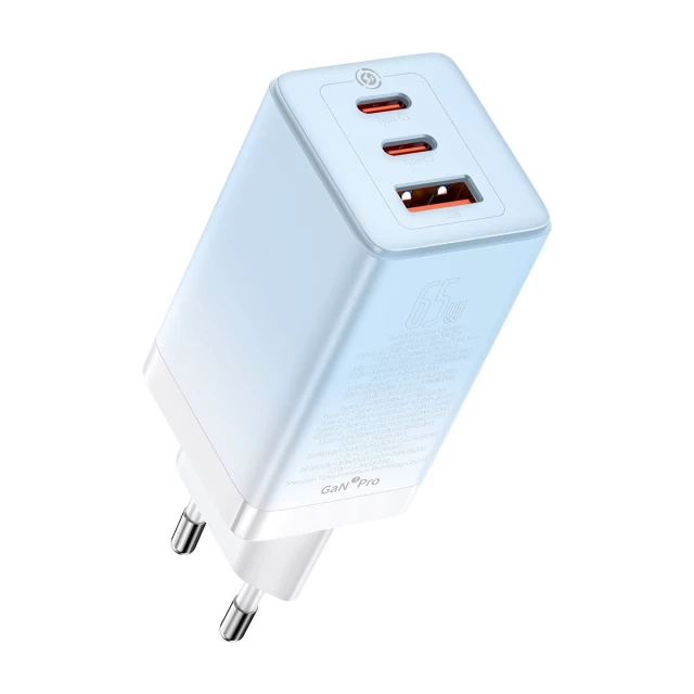 Сетевое зарядное устройство Baseus Travel QC/PD 65W 2xUSB-C | USB-A with USB-C to USB-C Cable 1m Blue (CCGP050103)