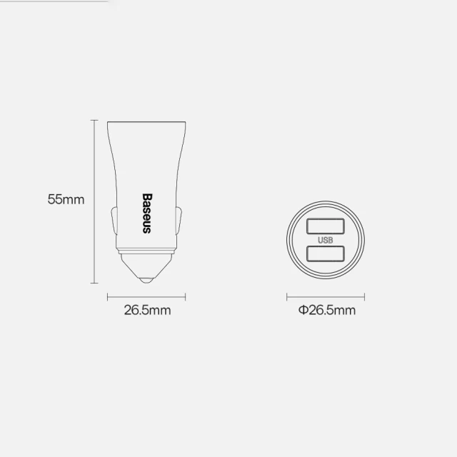 Автомобильное зарядное устройство Baseus Golden Contactor Max Dual Fast Charger Car Charger USB + USB Type-C Dark Gray (CGJM000113)