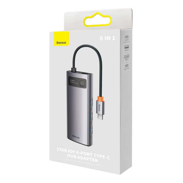 USB-хаб Baseus Metal Gleam Multifunctional 6-in-1 USB-C to 2xUSB-A/USB-C/2xHDMI Grey (WKWG030113)