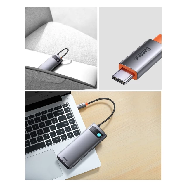 USB-хаб Baseus Metal Gleam Series 8-in-1 USB Type-C to HDMI х 1+USB3.0 х 3+PD х 1+SD/TF х 1+VGA х 1 Gray (6932172608262)