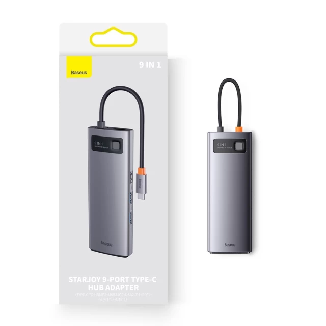 USB-хаб Baseus Metal Gleam Multifunctional 9-in-1 USB-C to 3xUSB-A/USB-C/2xHDMI/Ethernet/SD/TF Grey (WKWG060013)