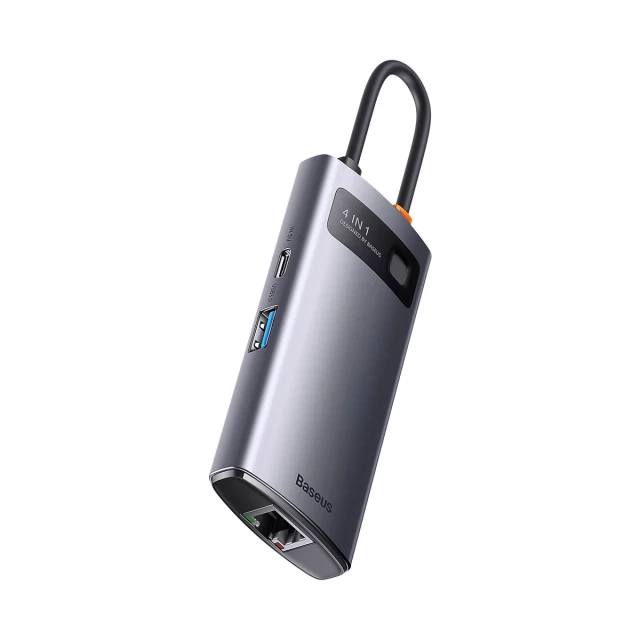 USB-хаб Baseus Metal Gleam Multifunctional 4-in-1 USB-C to 3xUSB-A/Ethernet Grey (WKWG070113)