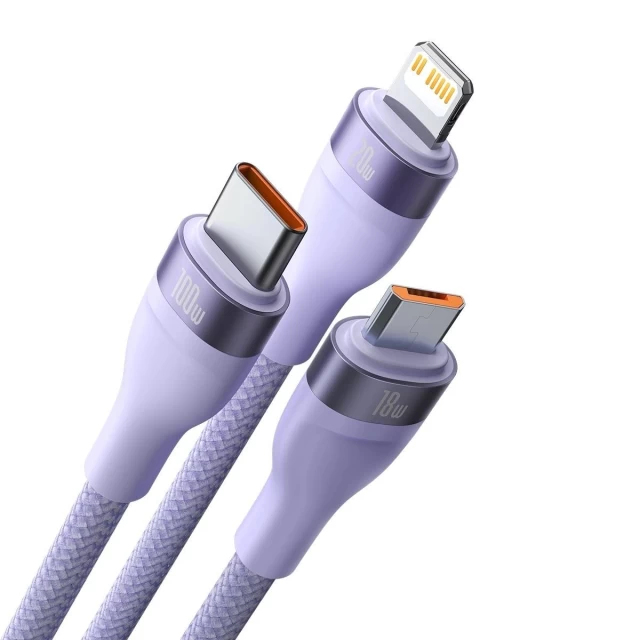 Кабель Baseus Flash 2 USB-A/USB-C to USB-C/Lightning/Micro-USB 1.2m Purple (CASS030105)