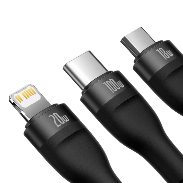 Кабель Baseus Flash 2 USB-A/USB-C to USB-C/Lightning/Micro-USB 1.5m Black (CASS030101)