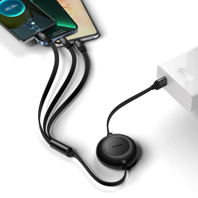 Кабель Baseus Bright Mirror 2 Retractable Cable 3in1 USB Type-A-micro USB + Lightning + USB Type-C 1.1m Black (CAMJ010101)