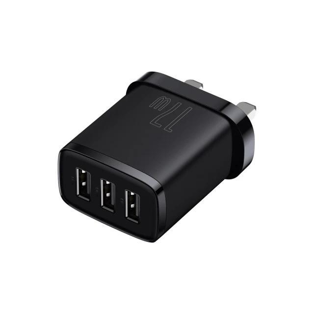 Мережевий зарядний пристрій Baseus Compact UK 17W 3xUSB-A Black (CCXJ020301)