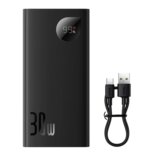 Портативное зарядное устройство Baseus Adaman 2 Digital Display Fast Charge 10000 mAh 30W with USB-A to USB-C Cable Black (PPAD040001)