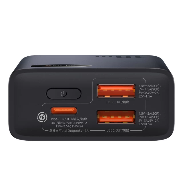 Портативное зарядное устройство Baseus Adaman 2 Digital Display Fast Charge 10000 mAh 30W with USB-A to USB-C Cable Black (PPAD040001)
