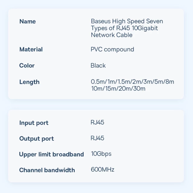 Кабель Baseus Seven High Speed RJ45 Network Cable 10Gbps 3m Black (WKJS010401)