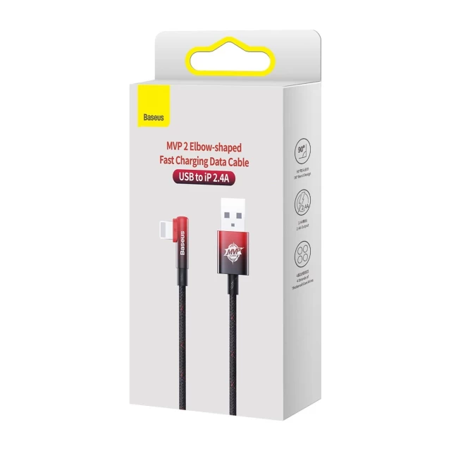 Кабель Baseus MVP 2 Elbow-shaped Data Cable Fast Charging 2.4A USB to Lightning 1m Black/Red (CAVP000020)