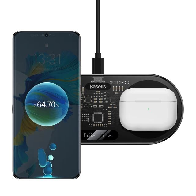 Бездротовий зарядний пристрій Baseus Digital LED Display Universal Version 2-in-1 20W Black (WXSX010101)