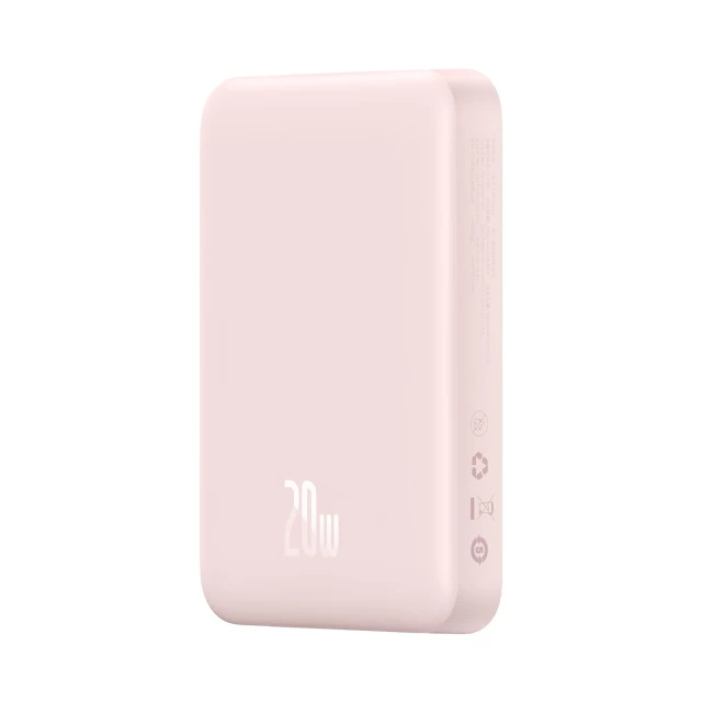 Портативное зарядное устройство Baseus Magnetic Mini Fast Charging 20W 10000 mAh Pink with USB-C to USB-C Cable White (PPCX030004)