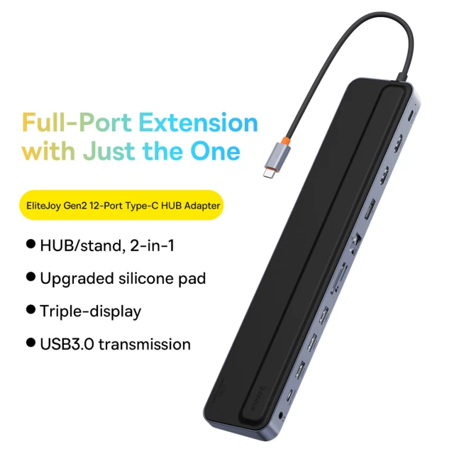 USB-хаб Baseus EliteJoy 12-in-1 USB-C to 3xUSB-A/2xUSB-C/2xHDMI/Ethernet/DisplayPort/3.5 mm Jack/SD/TF Space Grey (WKSX030213)