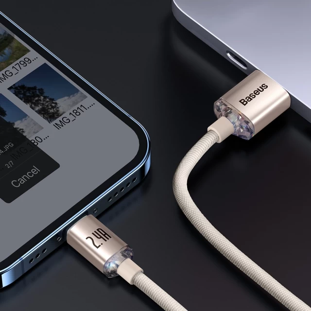Кабель Baseus Crystal Shine Series Fast Charging 20W 2.4A USB to Lightning 1.2m Pink (CAJY001104)