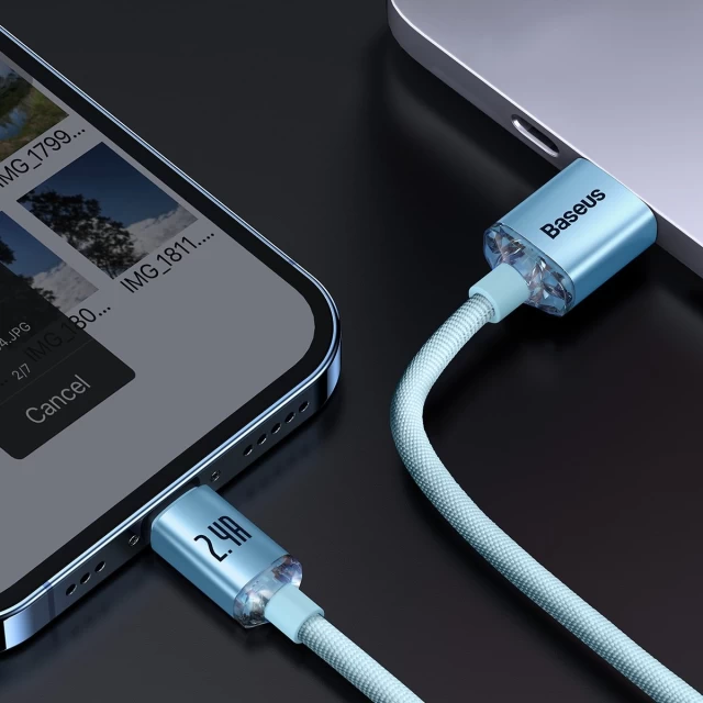 Кабель Baseus Crystal Shine Series Fast Charging 20W 2.4A USB to Lightning 2m Blue (CAJY001203)