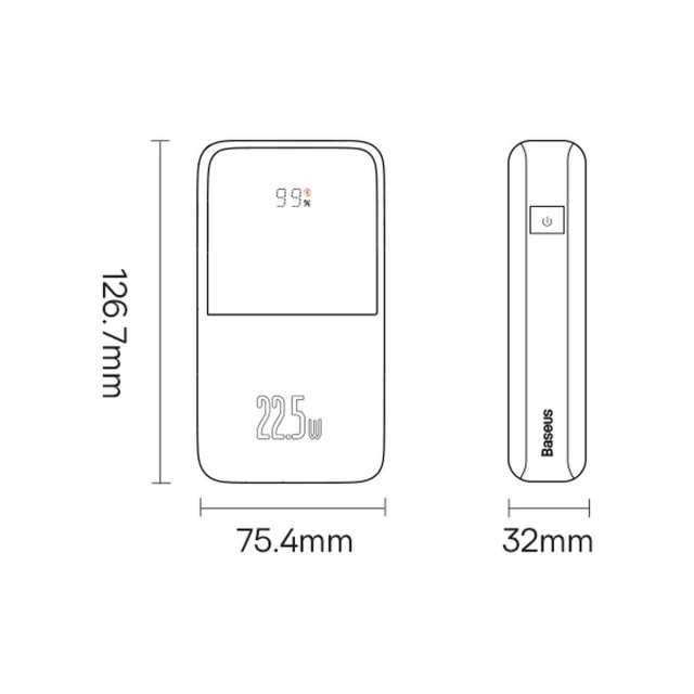 Портативний зарядний пристрій Baseus Pro 22.5W 20000mAh with USB Type A to USB Type C 0.3m Violet (PPBD040305)