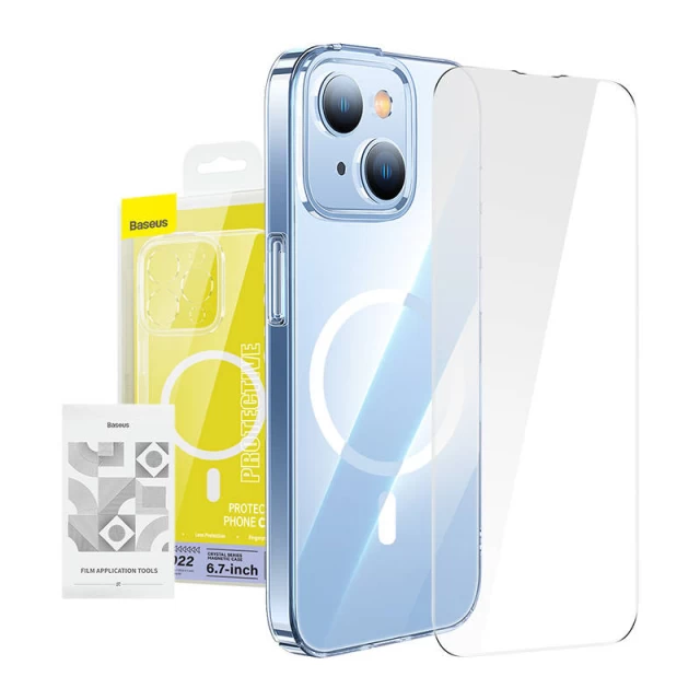 Чехол и защитное стекло Baseus Crystal для iPhone 14 Plus with MagSafe (ARJC010002)