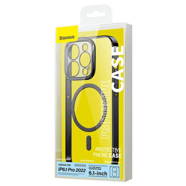Чохол і захисне скло Baseus Glitter для iPhone 14 Pro Black with MagSafe (ARMC010101)