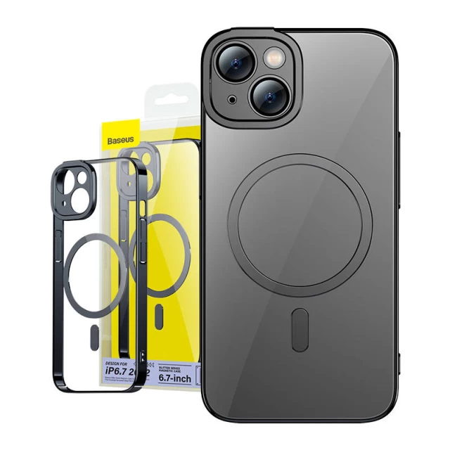 Чехол и защитное стекло Baseus Glitter для iPhone 14 Plus Black with MagSafe (ARMC010201)