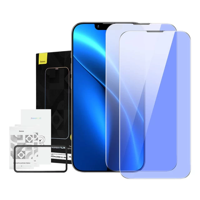 Защитное стекло Baseus Crystal Anti-blue Light 0.3mm для iPhone 14 | 13 | 13 Pro (2 pack) (SGBL120002)