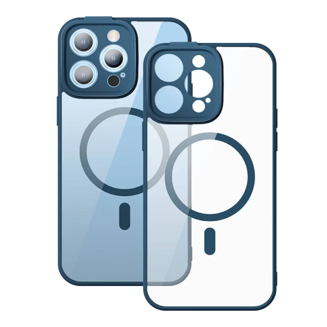 Чехол и защитное стекло Baseus Frame для iPhone 14 Pro Max Blue with MagSafe (ARJT030103)