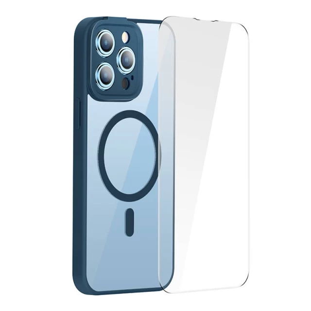 Чохол і захисне скло Baseus Frame для iPhone 14 Pro Max Blue with MagSafe (ARJT030103)