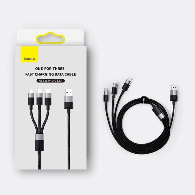 Кабель Baseus StarSpeed 3-in-1 Fast Charging USB-A to USB-C/Lightning/microUSB 1.2m White (CAXS000002)