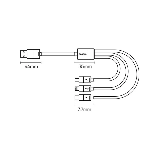 Кабель Baseus StarSpeed 3-in-1 Fast Charging USB-A to USB-C/Lightning/microUSB 1.2m White (CAXS000002)