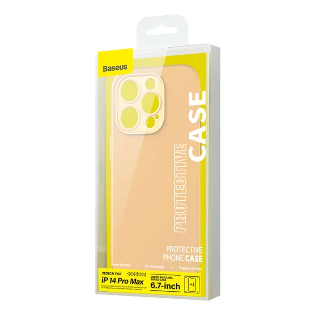 Чехол и защитное стекло Baseus Liquid Silica Gel Case with Cleaning Kit для iPhone 14 Pro Max Sunglow (ARYT020810)
