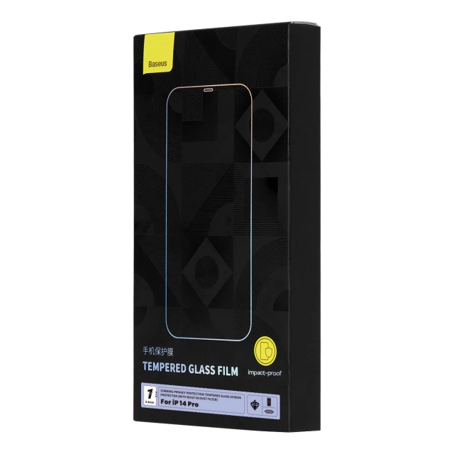 Захисне скло Baseus 0.4mm Privacy Protection Tempered Glass Anti-Spy (with Dust Filter & Mounting Kit) для iPhone 14 Pro Transparent (SGKN050802)