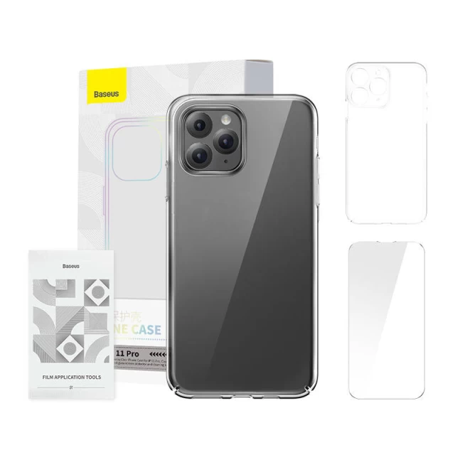 Чохол та захисне скло Baseus Crystal Clear with Cleaner Kit для iPhone 11 Pro Transparent (ARSJ000102)