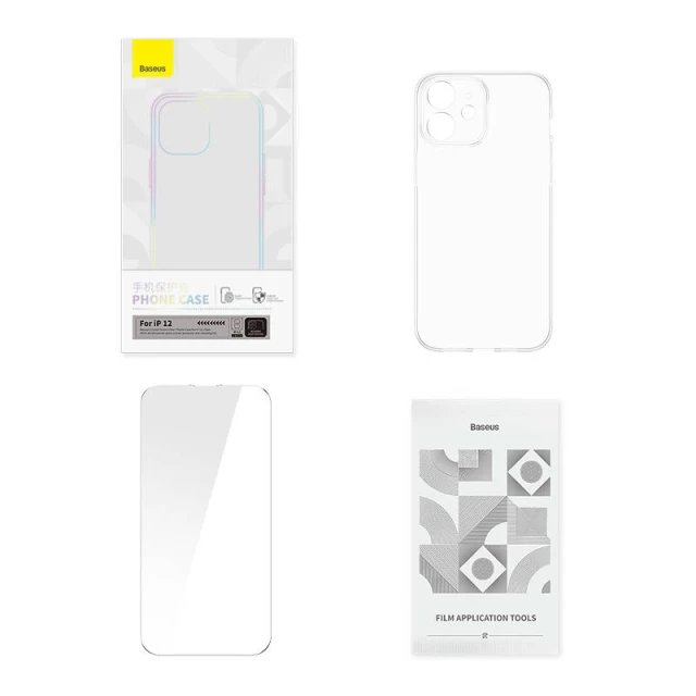 Чехол и защитное стекло Baseus Crystal Clear with Cleaner Kit для iPhone 12 Transparent (ARSJ000302)
