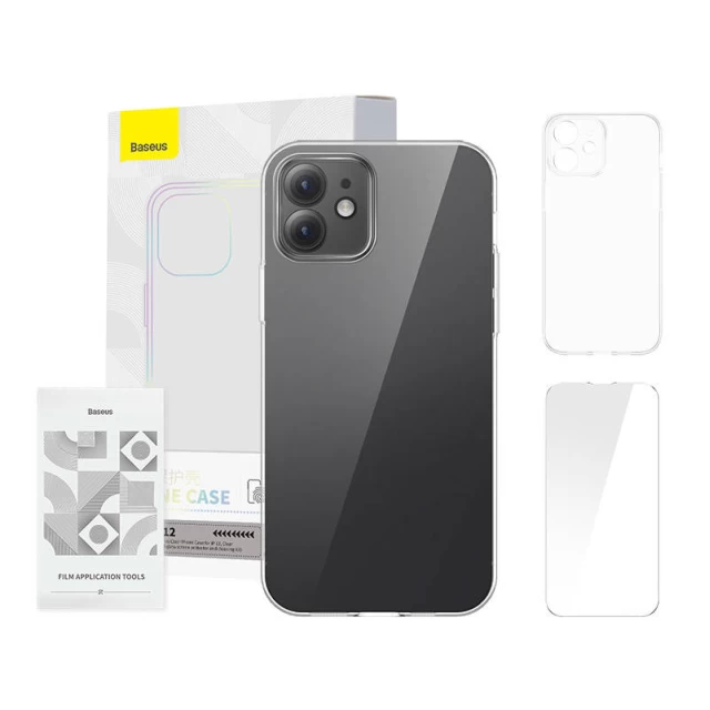 Чохол та захисне скло Baseus Crystal Clear with Cleaner Kit для iPhone 12 Transparent (ARSJ000302)