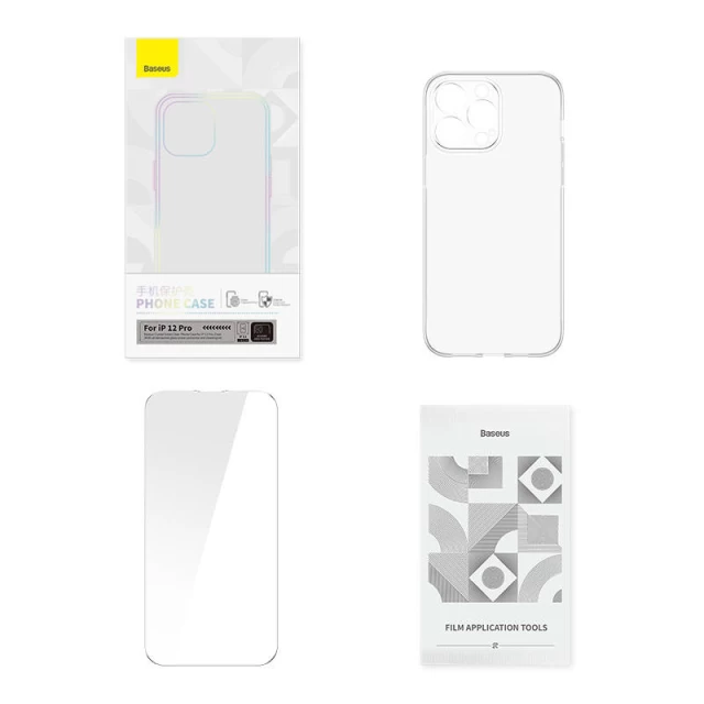 Чохол та захисне скло Baseus Crystal Clear with Cleaner Kit для iPhone 12 Pro Transparent (ARSJ000402)