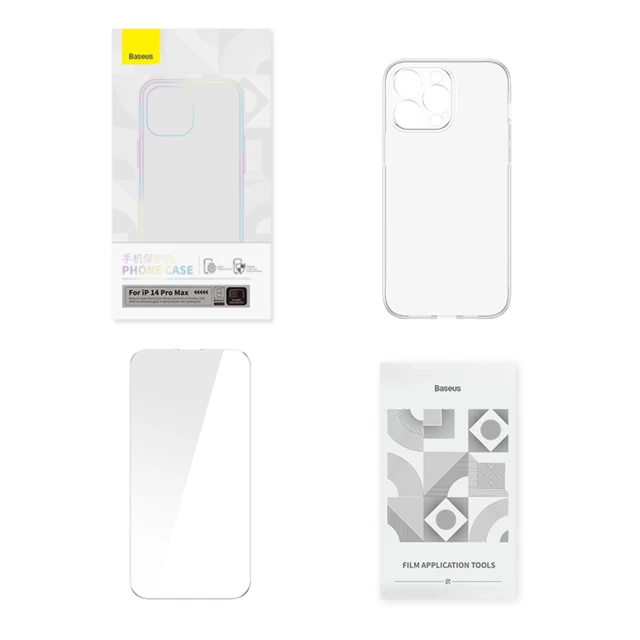 Чехол и защитное стекло Baseus Crystal Case для iPhone 14 Pro Max Transparent (ARSJ001202)