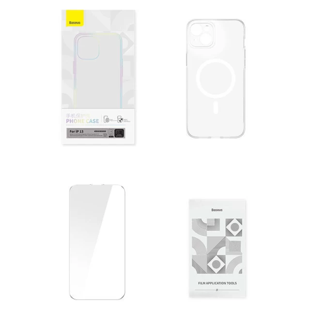 Чехол и защитное стекло Baseus Magnetic Crystal Clear with Cleaner Kit для iPhone 13 Transparent with MagSafe (ARSJ010602)