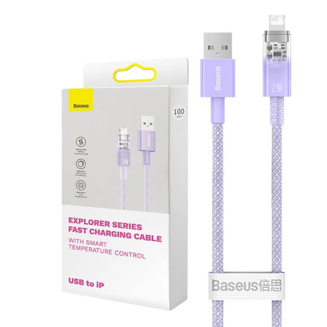 Кабель Baseus Explorer FC USB-A to Lightning 2.4A 2m Purple (CATS010105)