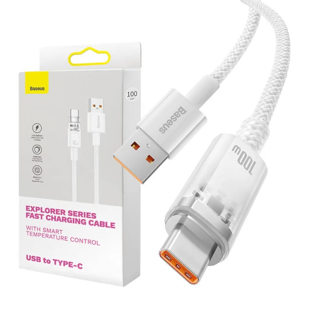Кабель Baseus Explorer FC USB-A to USB-C 6A 1m White (CATS010402)