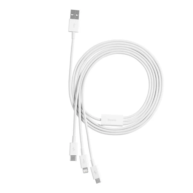 Кабель Baseus Superior Data USB-A to micro USB | Lightning | USB-C 3.5A 1m White (P10320105221-00)