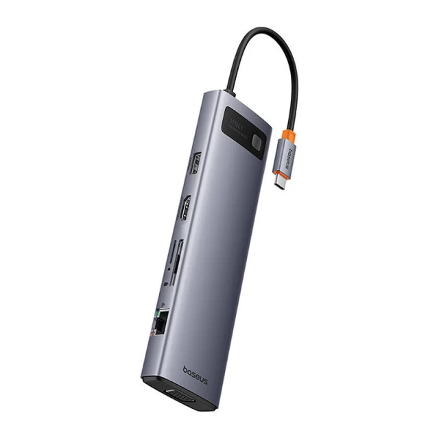 USB-хаб Baseus 11-in-1 Metal Gleam Series USB-C to USB-C PD | 3x USB-A 3.0 | USB-A 2.0 | HDMI | VGA | AUX | RJ-45 | SD/TF Gray (B00030709811-00)