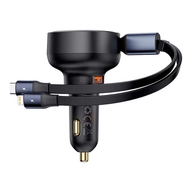 Автомобильное зарядное устройство Baseus Enjoyment USB-A with USB-C | Lightning Cable 60W Black (C00057802111-02)