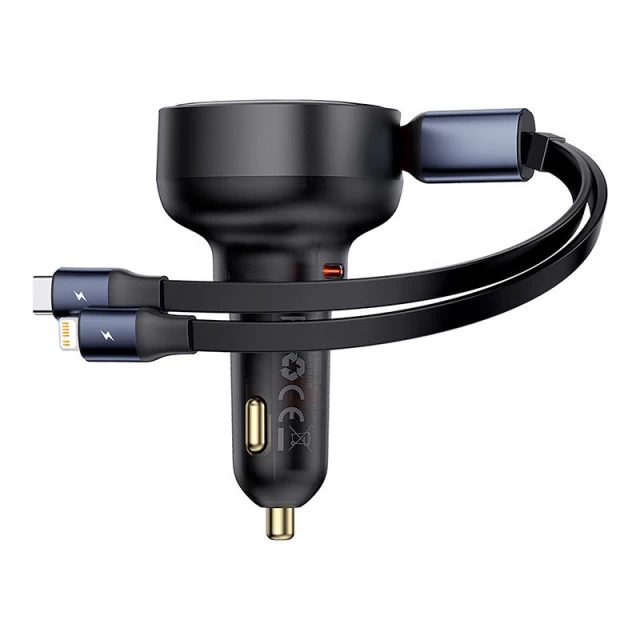Автомобільний зарядний пристрій Baseus Enjoyment USB-C with USB-C | Lightning Cable 60W Black (C00057802111-00)