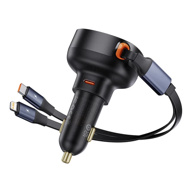 Автомобільний зарядний пристрій Baseus Enjoyment USB-C with USB-C | Lightning Cable 60W Black (C00057802111-00)