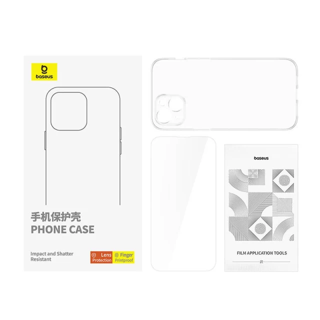 Чехол и защитное стекло Baseus Clear Case для iPhone 15 (P60115400201-00)