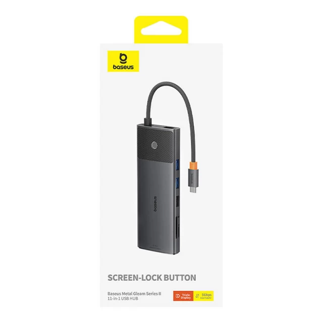 USB-хаб Baseus 11-in-1 Metal Gleam Series II USB-C to 2x HDMI | DisplayPort | 4x USB-A | RJ-45 | SD/TF | USB-C PD Gray (B00061801123-00)
