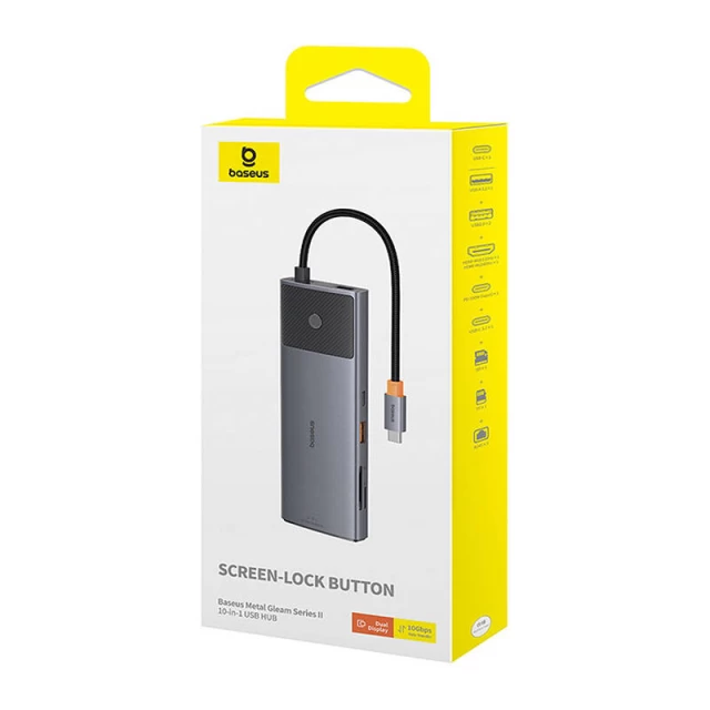 USB-хаб Baseus 10-in-1 Metal Gleam Series II USB-C to USB-C PD | USB-C | 3x USB-A | 2x HDMI | RJ45 | SD/TF Gray (B00061800813-01)