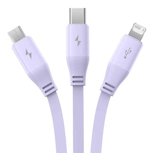 Кабель Baseus 3-in-1 USB-A to USB-C | USB-M | Lightning 3.5A 1.1m Purple (P10362900511-00)