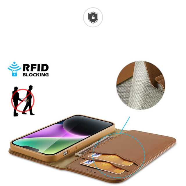 Чохол-книжка Dux Ducis Hivo RFID Blocking для iPhone 15 Brown (6934913025482)